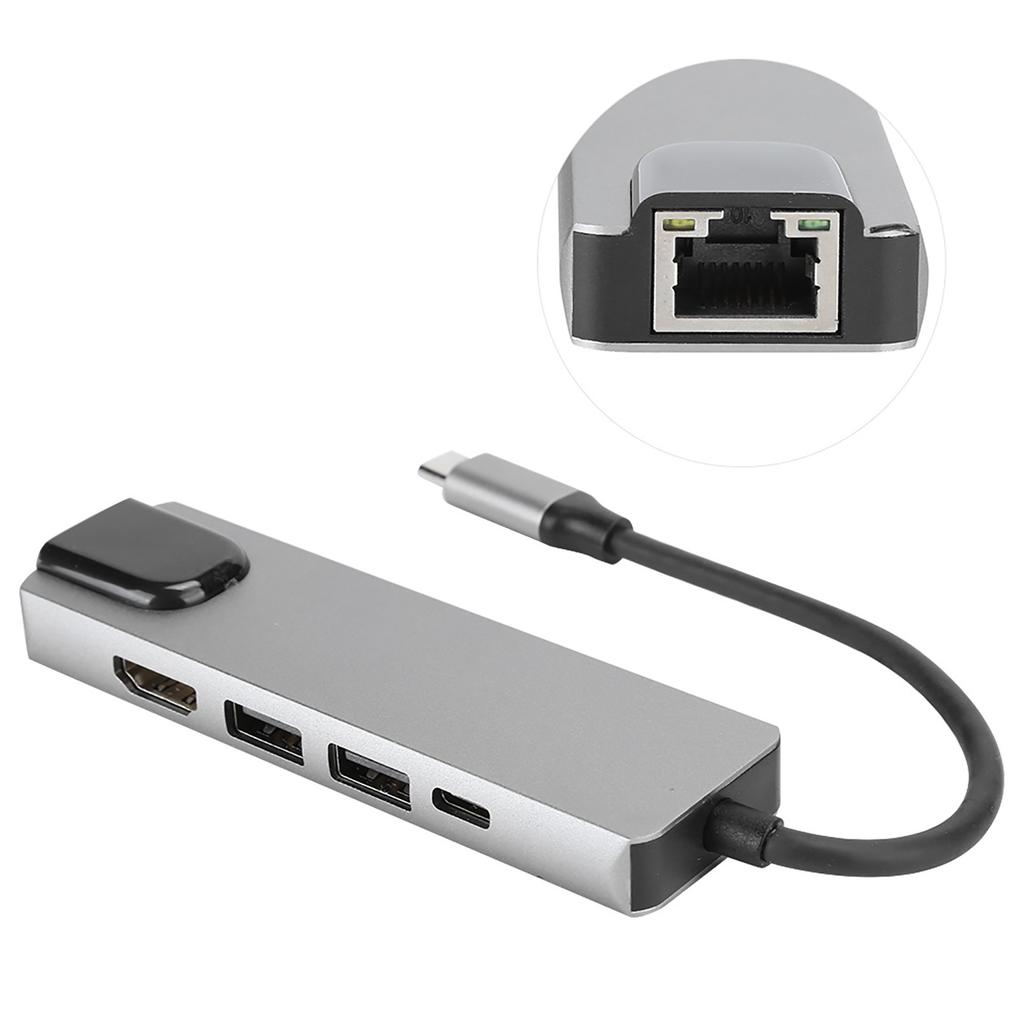 5 in 1 TypeC Hub to Hdmi Adapter 4K TypeC to Gigabit Ethernet RJ45 Expansion Port
