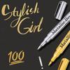 1pc Golden +1pc Silver Metal Waterproof Permanent Paint Marker Pens, Craftwork Art Painting Supplies, For Decoration