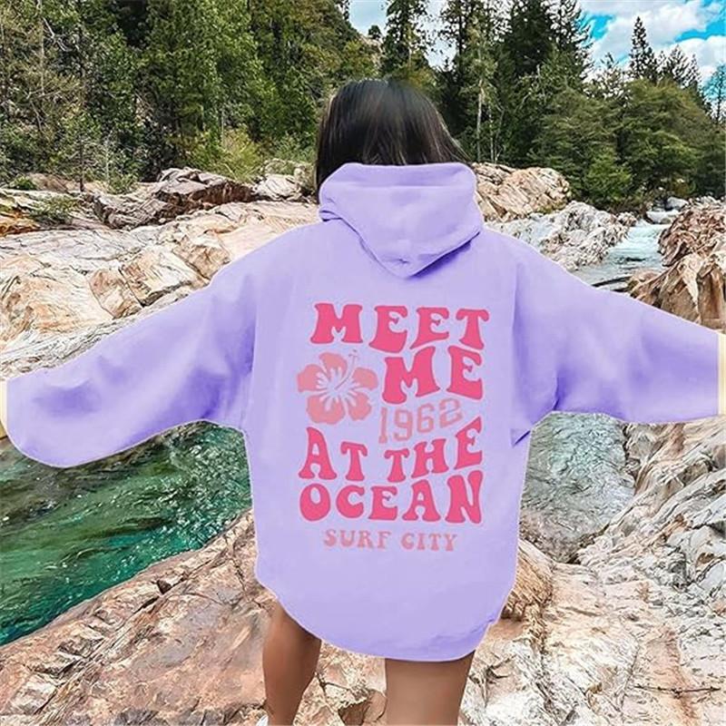 New S--5XL European Size Women's Shoulder Sleeves Threaded Cuffs Hem Sweater Hoodie Oversized Letter Printing