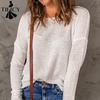 Women's Fashion Casual Fall Winter Solid Color Print Long Sleeve O-Neck Sweaters
