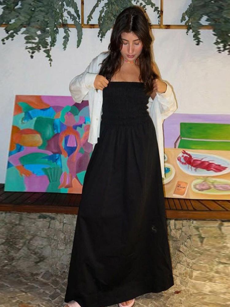 Полосатое платье миди без бретелек — фото 6