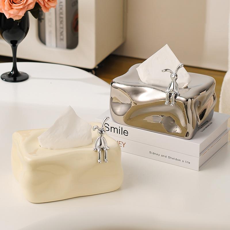 Creative Rectangular Pleated Ceramic Tissue Box Countertop Ornament Home Decoration Living Room Bathroom Extractable Tissue Box