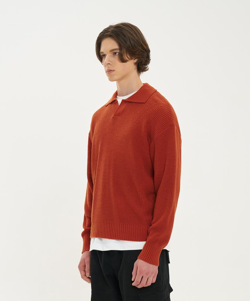 BLOND9 Shoulder Point Open Collar Rib Knit_Orange