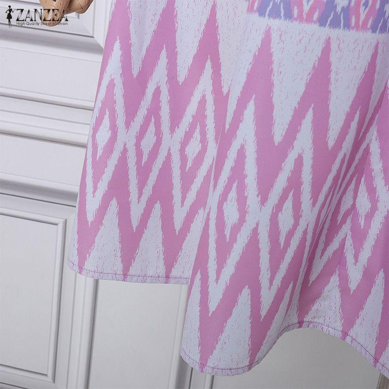 ZANZEA Women Summer Stand Collar Casual Short Sleeve Print Dress