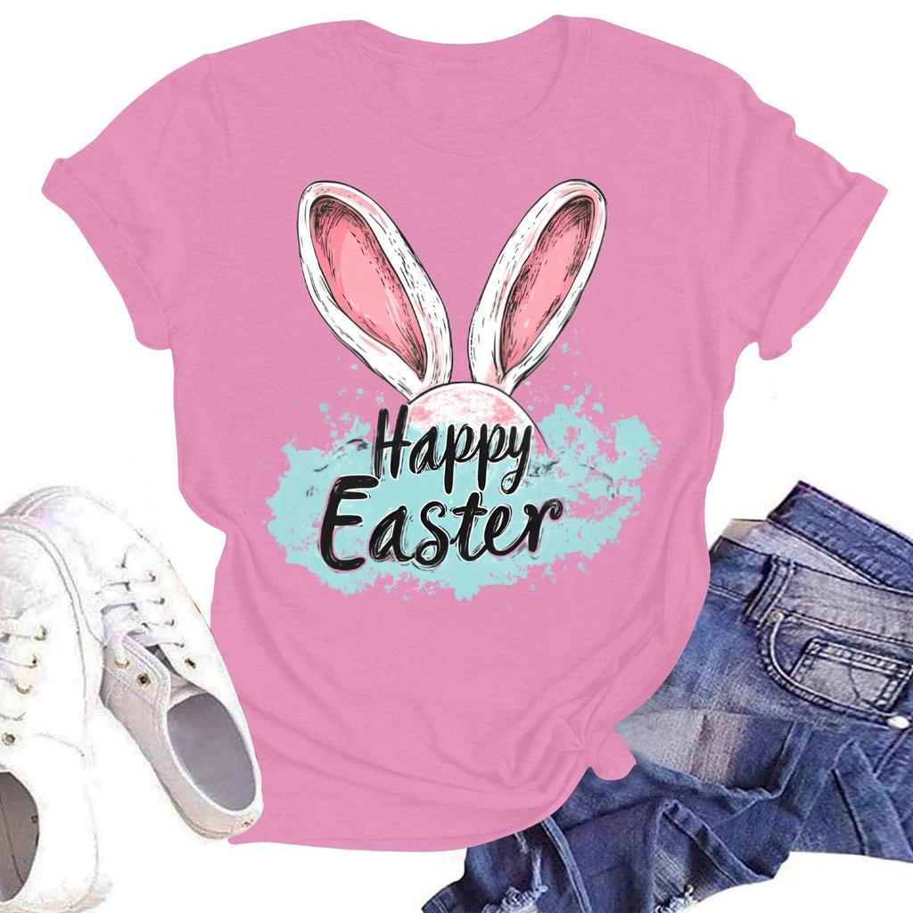 Women's Casual Loose Printed T-shirt Round Neck Pullover Short Sleeved Top