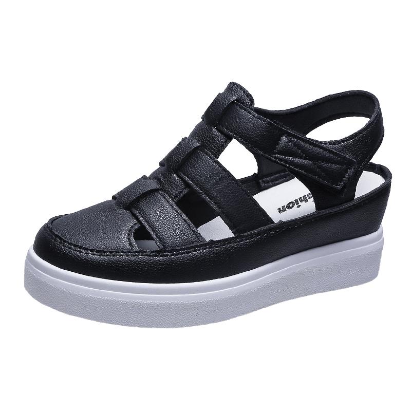 Fashion 2025 New Fashion Baotou Hollow Thick-soled Women's Shoes Summer Solid Color Simple Increased Roman Sandals for Women