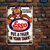 Vintage Esso Tiger Metal Tin Sign  Retro Wall Decor Distressed Iron Plaque for Home Bedroom Dorm Bathroom Garage  Put