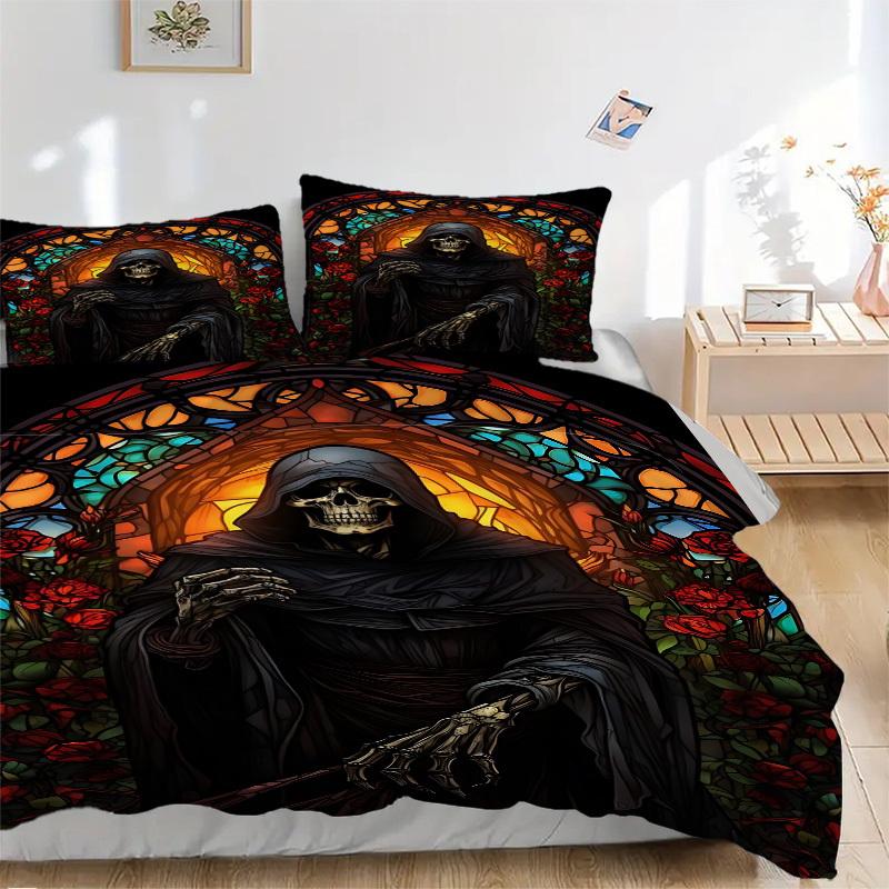 

3pcs Stained Glass Reaper Duvet Cover Set, Cover For Bedroom Guest Room (1 Duvet Cover + 2 Pillowcase, Without Quilt), yy250922105 135x200cm