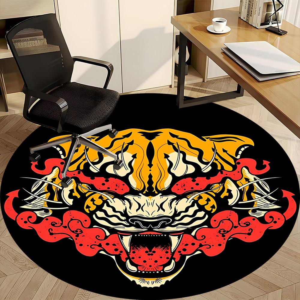 1PC Tiger Face Office Round Rug, Non Slip, Soft and Durable Office Rug for Interior Decoration, Perfect for Office