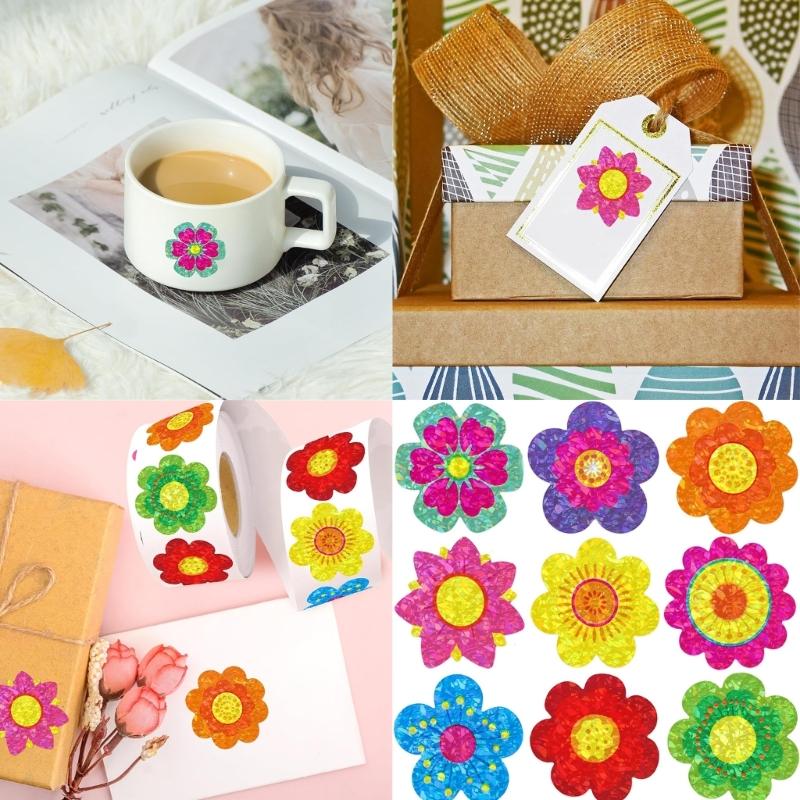 500Pcs Flower Sticker Glittering Seal Sticker Adhesive Wrapping Label for Scrapbooking Packaging Kids Rewarding Sticker