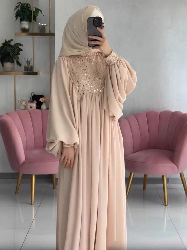 2024 Autumn Palace Style Sequin Luxury Long Beaded Dress for Europe and America