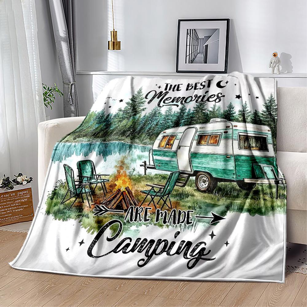 Happy Camper Adventure Blankets Are Suitable for Living Rooms,making Them an Ideal Choice for Outdoor Travel and Gifts.