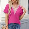Women's Blouse Spring Summer Solid Color V-neck Folded Sleeves Ladies Top
