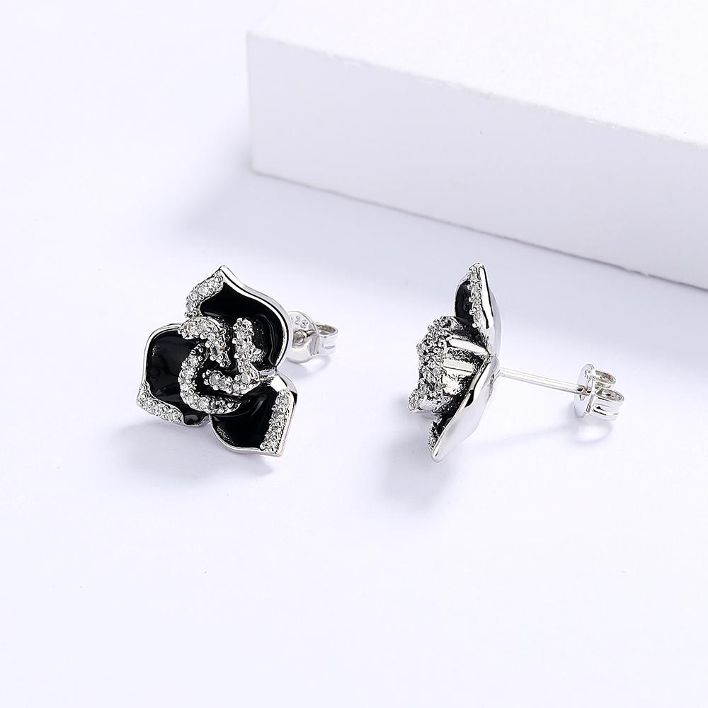 Newest Jewelry Enamel Drip Oil Color Black Color Flower Earring  Silver Birthday Party Simple Jewelry Gift For Ladies