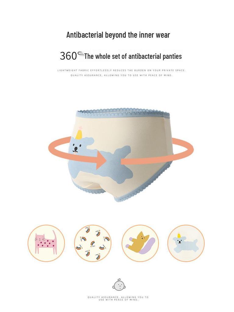 Baby Girls' Cute Cartoon Print Cotton Underpants - Breathable Bow Design for Infants and Toddlers