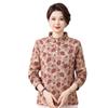 Stylish Printed Long-Sleeve T-Shirt for Middle-Aged & Elderly Women - Autumn/Winter, Warm Base Layer, Plus-Size, Velvet Mom's Wear.