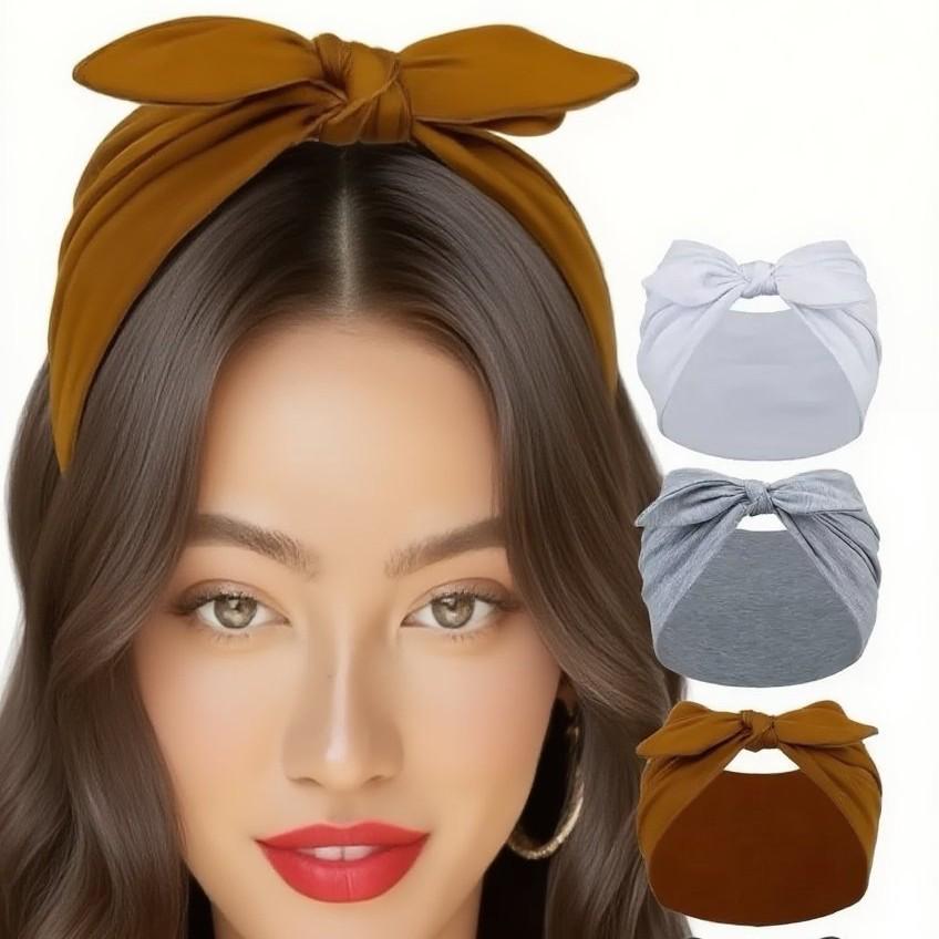Solid Color Bow Headband for Sports, Fashion & Makeup