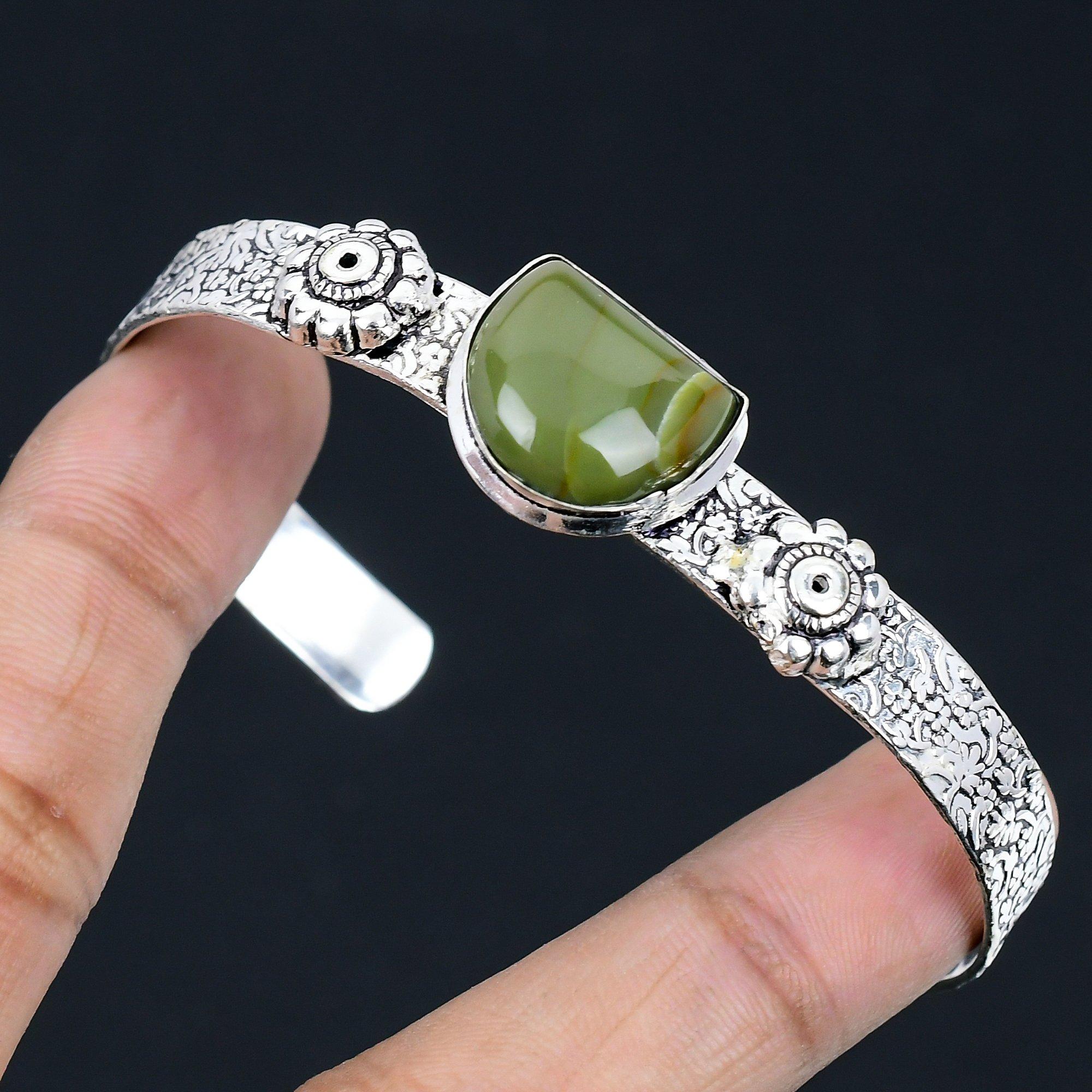 

Mothers day Deal Sterling Silver Polychrome Jasper Stone Wife Bangle Bracelet Adjustable