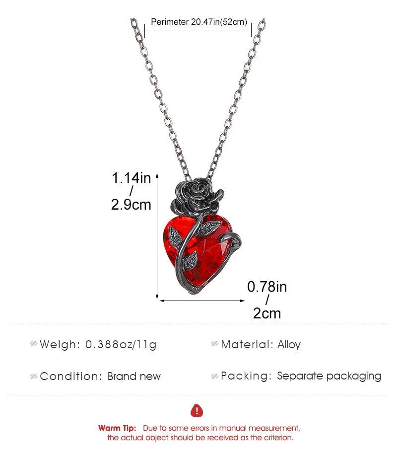 Love Rose Pendant Necklaces Gothic Dark Wrapped Flower Heart Shaped Female Clavicle Chain Valentine's Day Jewelry