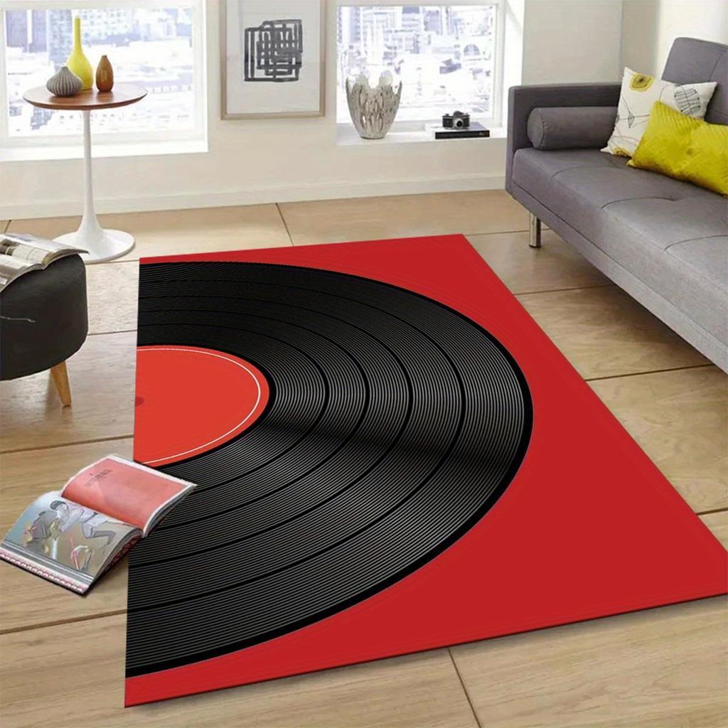 Vinyl record design polyester area carpet-non-slip, crystal velvet carpet for office, bedroom, living room decoration