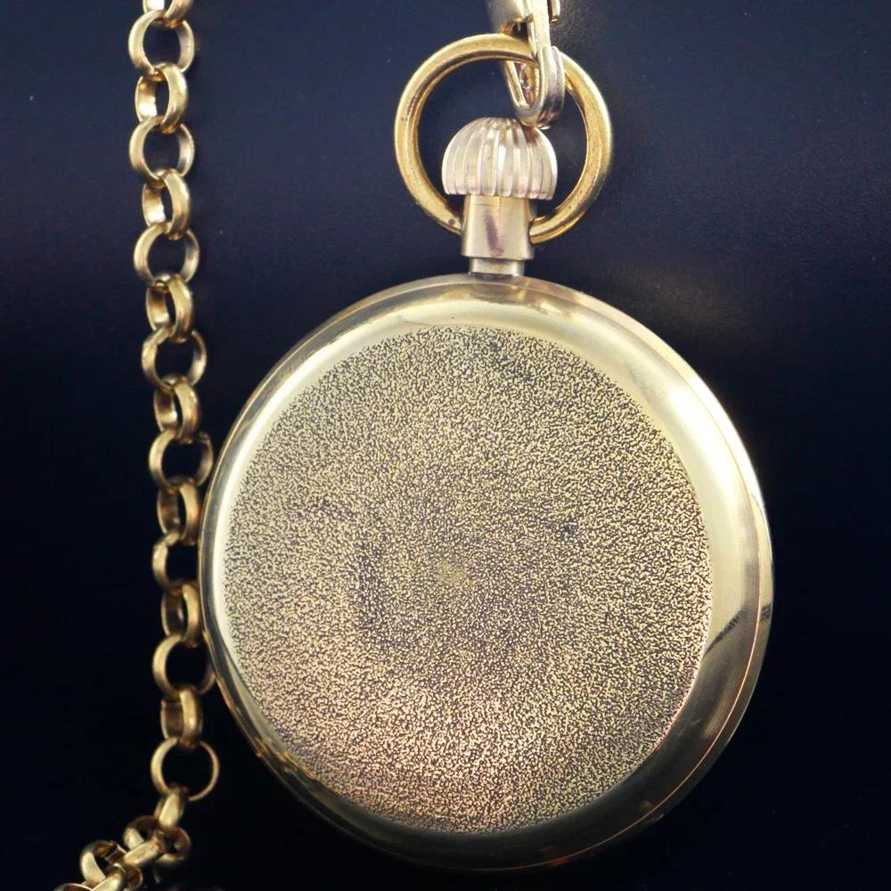 NEW Luxury Golden Pure Copper Mechanical Pocket Watch Roman Numerals Moon-phase Pocket Clock with Chain