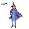 Breathable Witch Cape Adjustable Halloween Pentagram Printing with Wizard Costume Young Adults Hat Hand Bag Comfortable Kids