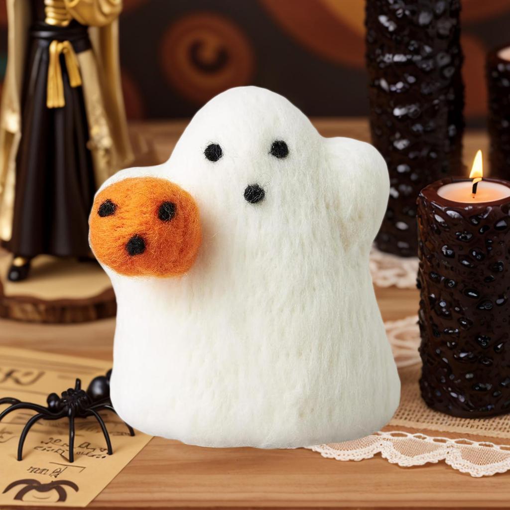 Halloween Ghost Felt Funny Decor Holding Pumpkin White Funny Ghost Ornaments For Desk Indoor Outdoor Home Festival Event Party