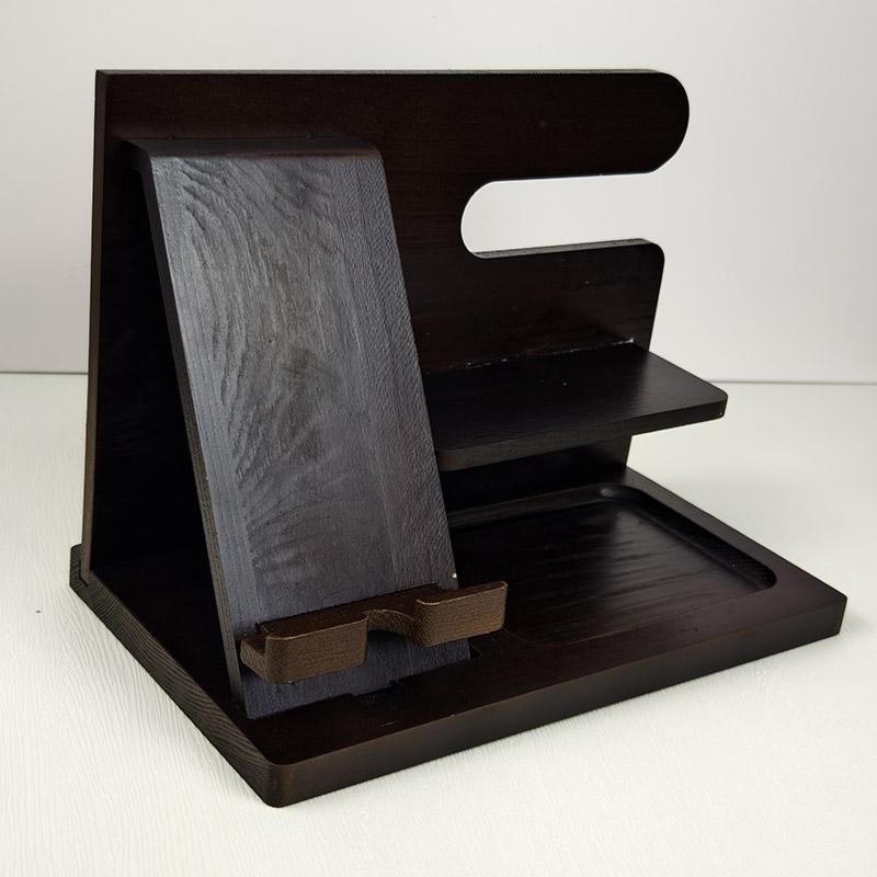

Wooden Bedside Wood Phone Docking Station Holder Wallet Stand Watch Storage Rack Valentines Multifunctional Wooden phone stand