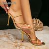 Women's Gold High Heel Sandals Open Toe Dressy Evening Shoes Stiletto Slip On Pointed Toe Elegant Luxury Party Shoes Fashion