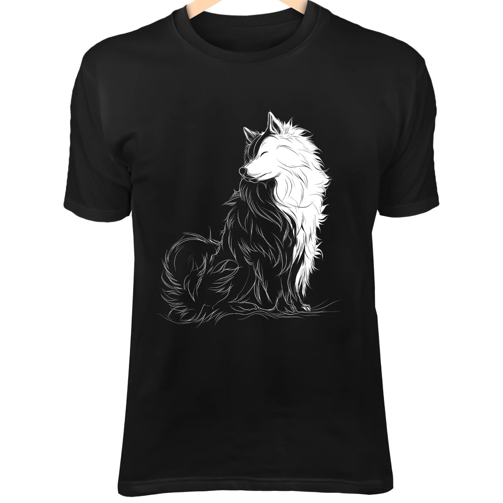 Akita Dog Line Art - Fluffy Curled Tail, Cute Minimalist Cartoon & Noble Style M