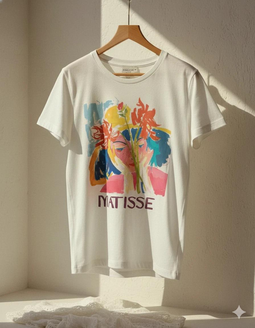 Unisex Adult Vintage Graphic Henri Matisse Floral Art Graphic Ivory... L