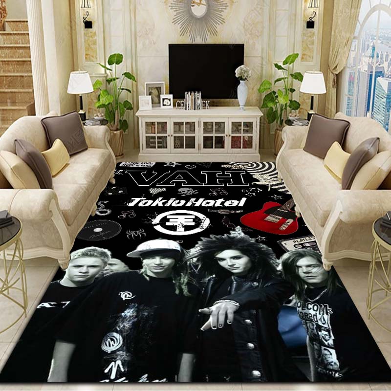 Tokio Hotel Rock Band Area Flannel Rug 3D Print Bill Tom Kaulitz Non Slip Soft Carpet Living Room Bedroom Home Decor Rock Gift