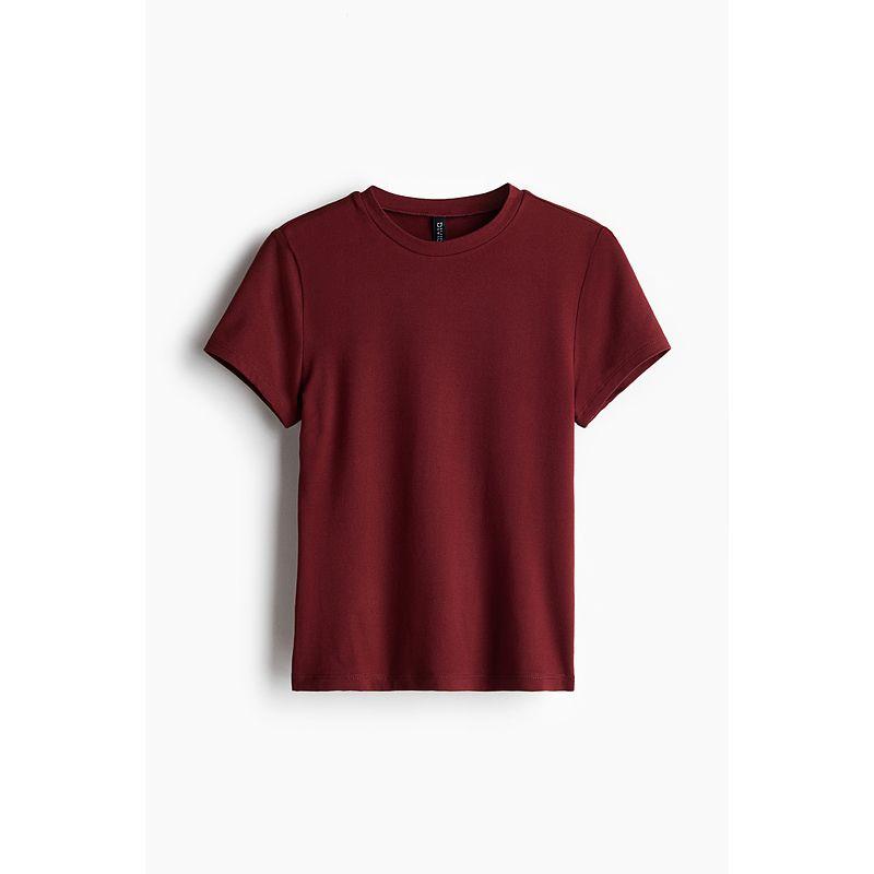 

HM Red for Women T-shirt Fall Slim Fit Elastic Soft Plaid Innerwear Short Sleeve Tops 1246941 Burgundy 155/76