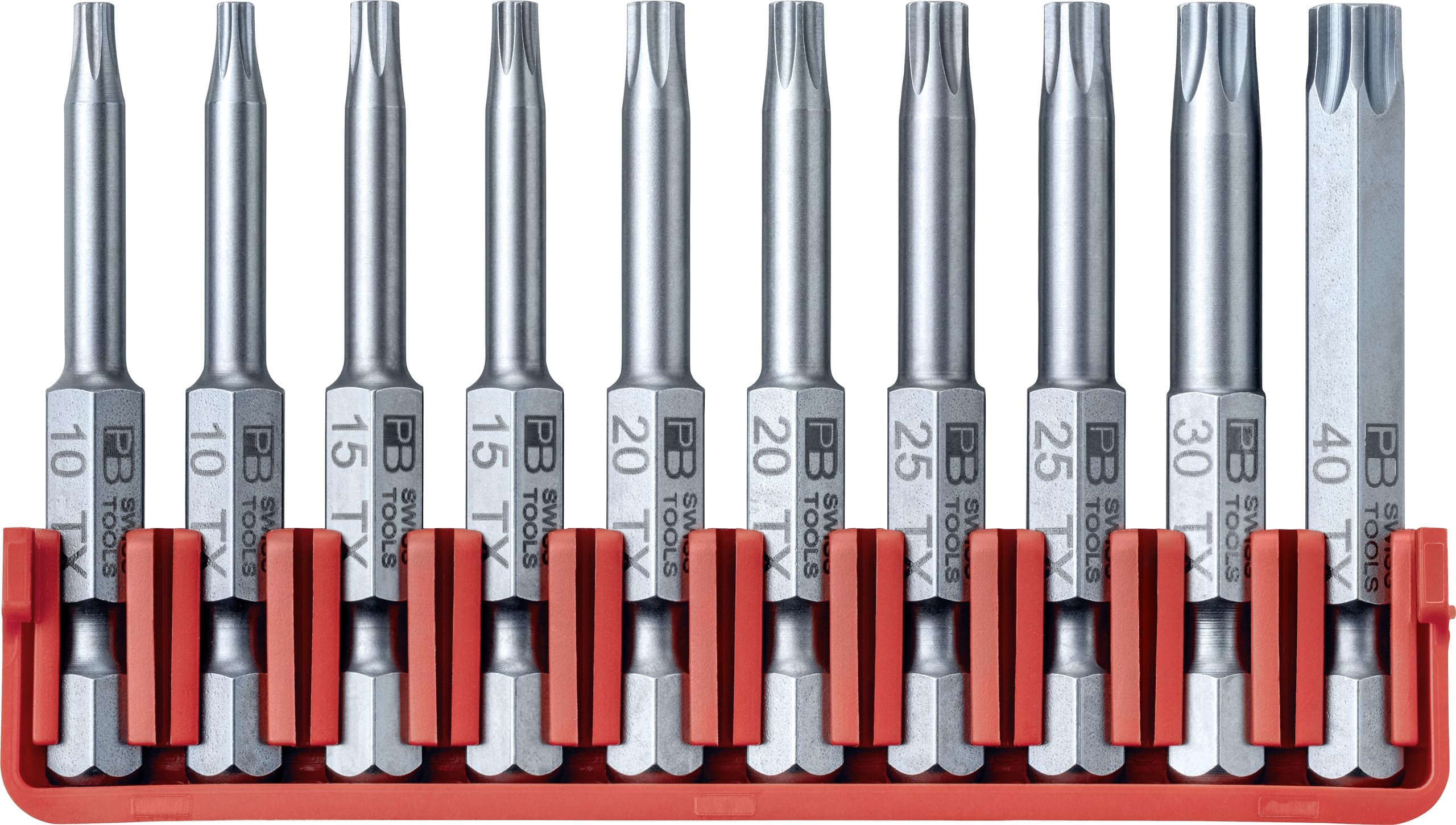 

PB Swiss Tools 10-Piece 1/4 Hex E6 Bit Series Stepped Hex Lobe Bit Set with Bit Holder, E6.705CN