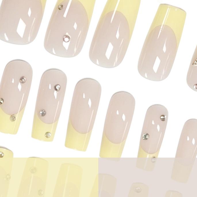 24 Sztuki Manicure Wiosenne Małe Świeże Żółte Francuskie Motyl Nude Średnie I Długie Kwadratowe Noszone Pancerze
