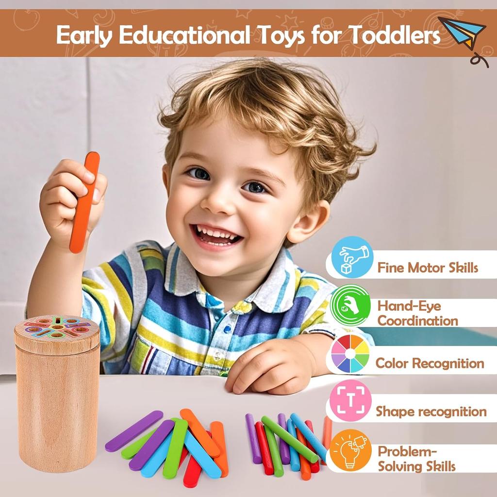 Montessori Toys for Toddlers Wooden 3 In 1 Color Sort Cup Early Educational Toy Shape Matching Fine Motor Toy Count Puzzle Gifts
