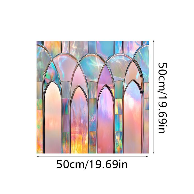 50x50cm Vintage Pattern PVC Patch Colorful Fan Shaped Film Durable Privacy Decor