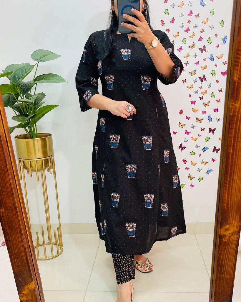 Indian Women Designer Kurta Pant Cord Set Bollywood Top Tunic Pure Cotton Kurti Dress