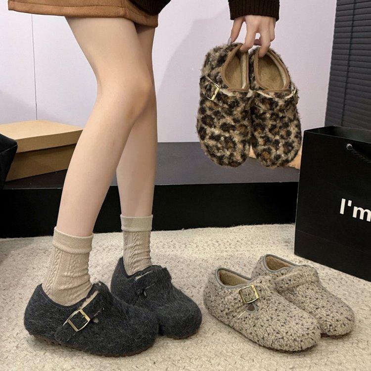 Inner Height Increase Small Plush Shoes Women's 2025 Autumn and Winter Thermal Velcro Cotton Shoes Bag Heel Boken Shoes