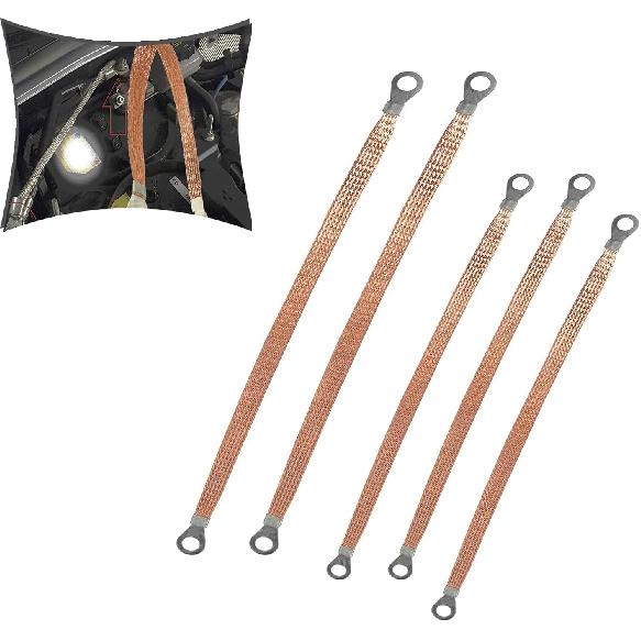 5 PCS Automotive Engine Grounding Strap, Flexible Tensile-Resistant Copper Braided Distribution Box Bridge Jumper, Car Multi-Purpose Heavy-Duty
