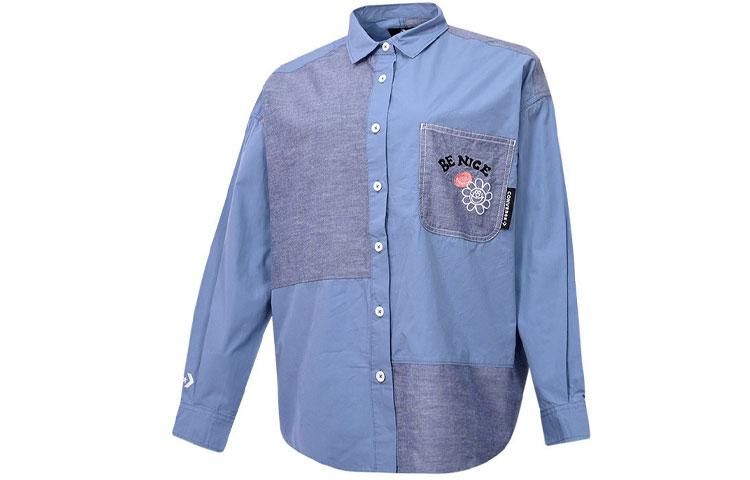Converse COLORBLOCKED BUTTON Shirts Women s Blue Lapel Moderate Shirt 10022971-A02 L