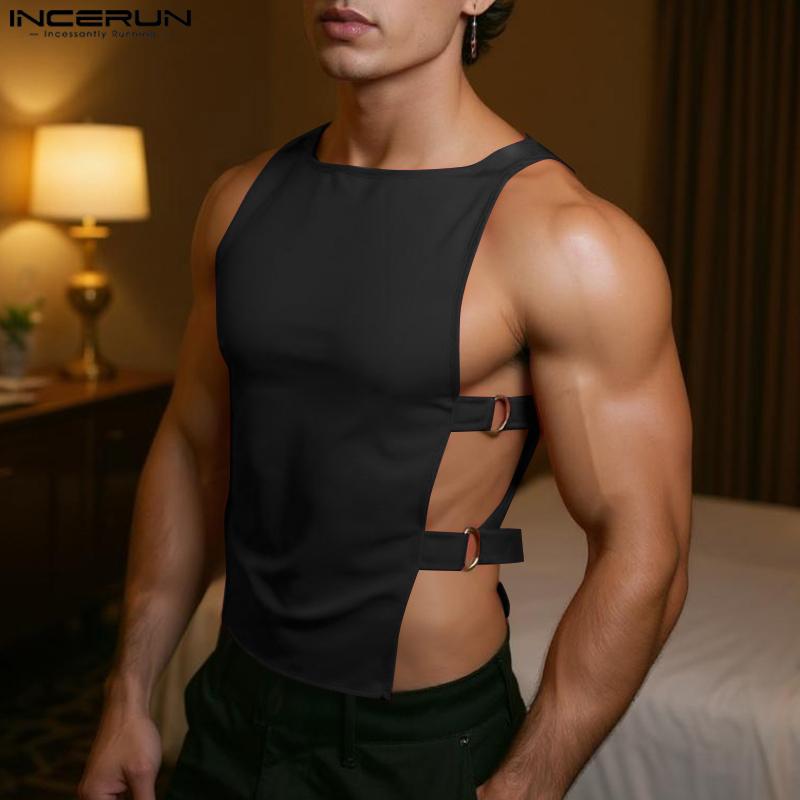 INCERUN Pánská tílka bez rukávů s bočními výřezy, pružná, přiléhavá