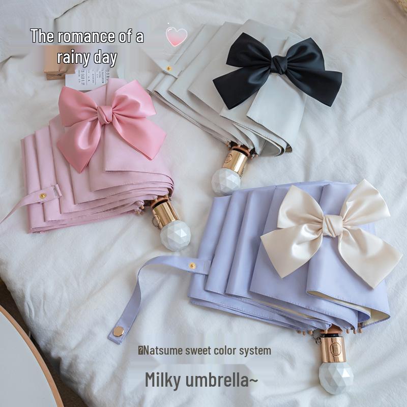 

Автоматический однотонный зонт с бантом - Минималистичный дизайн богини, Жемчужная ручка, Защита от солнца и дождя, Складной зонтик от УФ-лучей. Bow Automatic Cream Purple