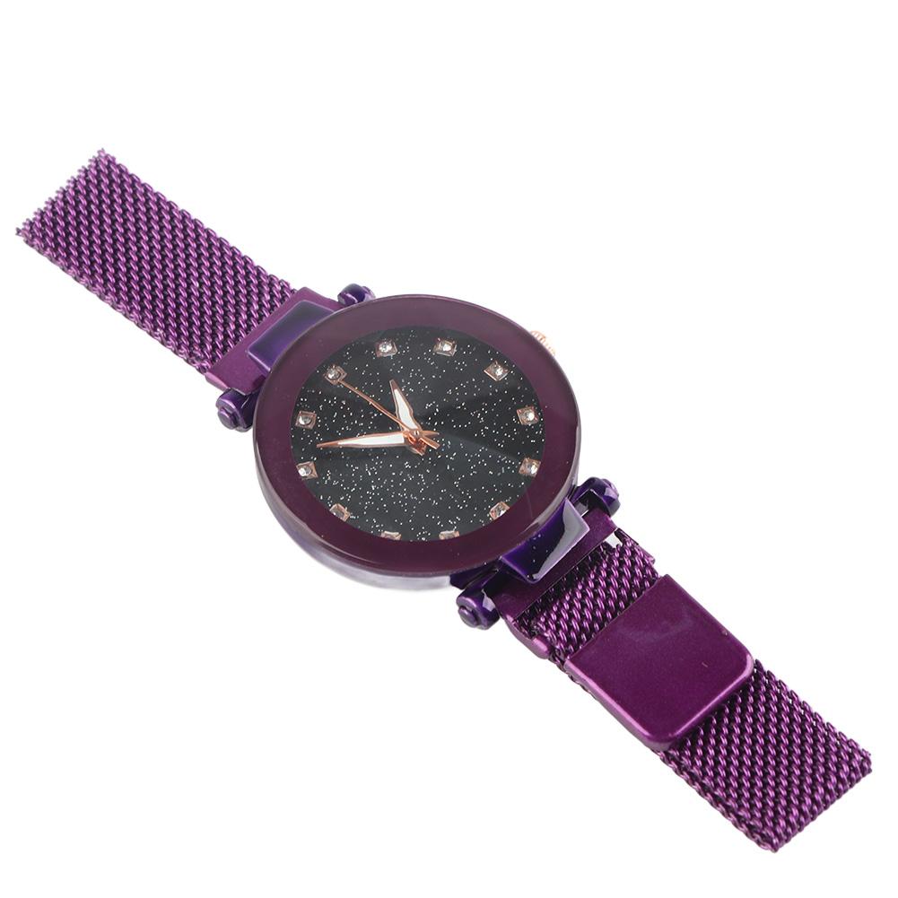 Casual Alloy Quartz Round Dial Female Rhinestone Watch Silicone Strap Wristwatch (Purple)