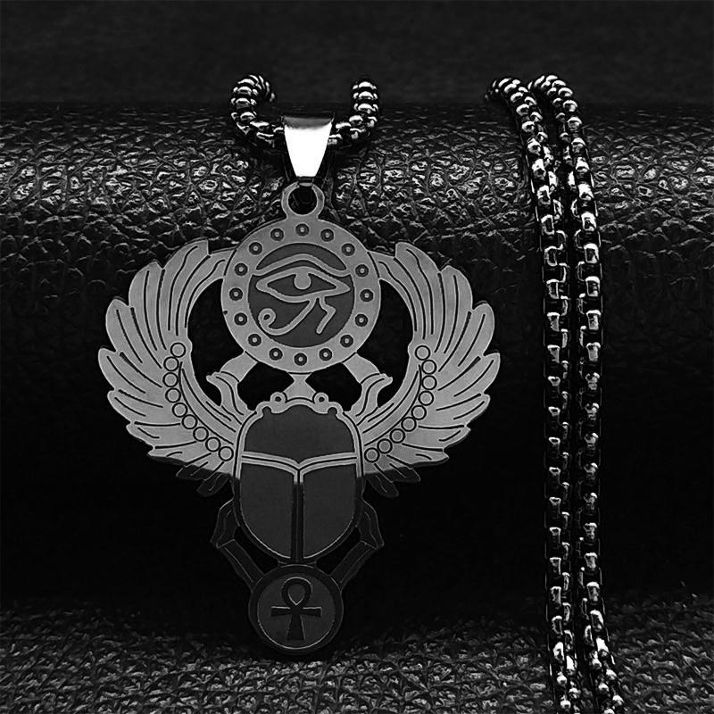 Ägyptischer Skarabäus Auge des Ra Horus Halskette Edelstahl Gold Ankh Schlüssel des Lebens Schmuck Halsband Elegantes Geschenk N2336S01