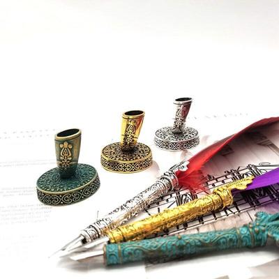 Porte-stylo rond en métal style européen vintage, accessoire pour stylo plume magique, en acier inoxydable, papeterie, cadeau