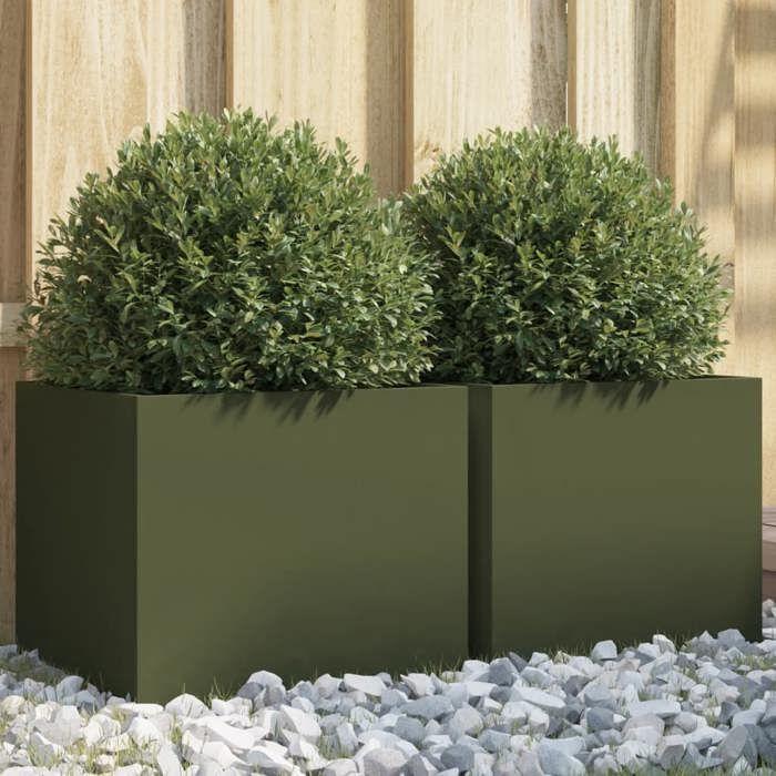 VidaXL Jardinières 2 pcs, Bacs à Fleurs, Pots de Plantes, Boîtes à Fleurs, Jardinières Surélevées de Jardin Terrasse, Vert 841542
