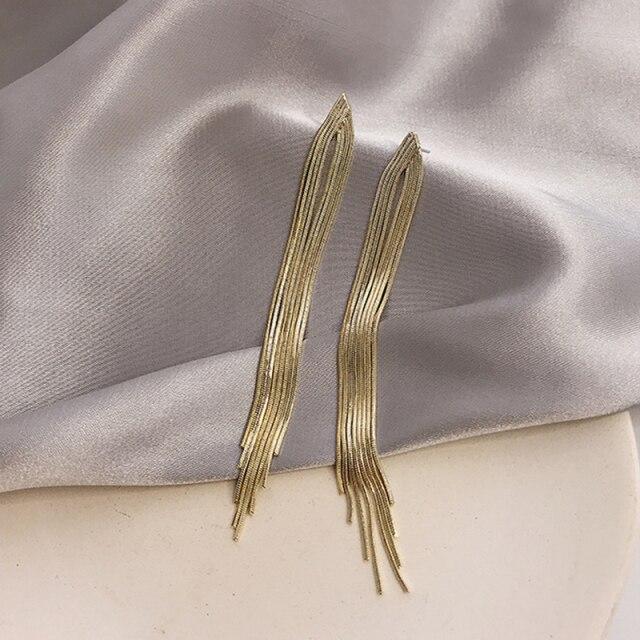 

Винтажные длинные металлические цепочки с кисточками, серьги-клипсы 2021, богемные геометрические клипсы без пирсинга для женщин, вечерние ювелирные изделия, подарок