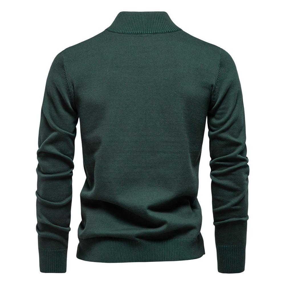 2024 Men's Pure Cotton Stand Collar Zipper Sweater - Half-Slim Solid Color Knitwear
