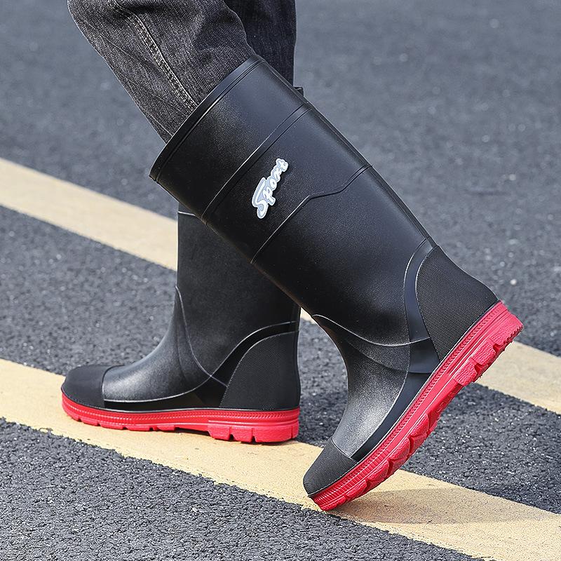 Men's Fashion Extra High Tube Bundle Rain Shoes Outdoor Night Reflective Water Shoes Non-slip Pull Rope Men's Rubber Shoes Warm Rain Boots